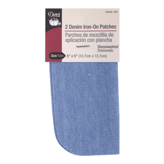 Iron on Patch Stonewashed Denim 5 x 5in 2ct - Everything Fabric