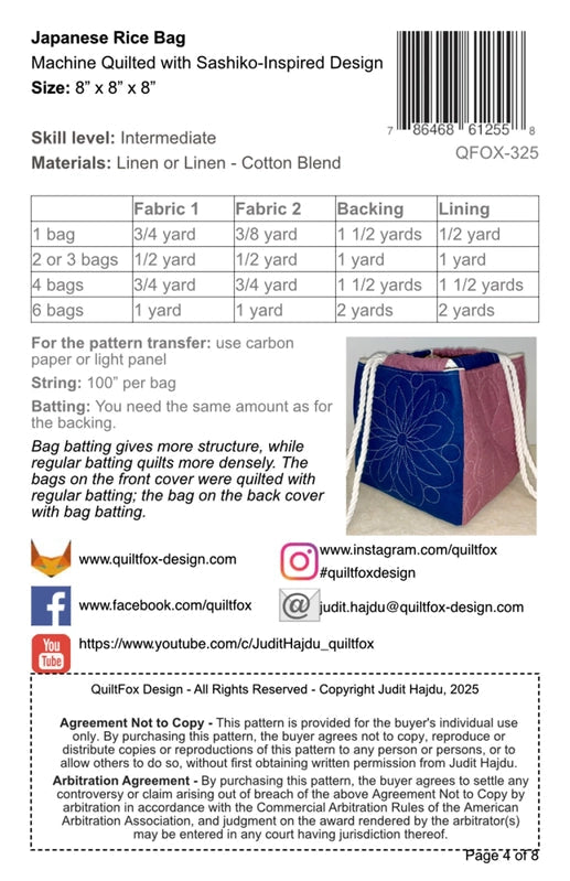 Japanese Rice Bag Pattern - Everything Fabric