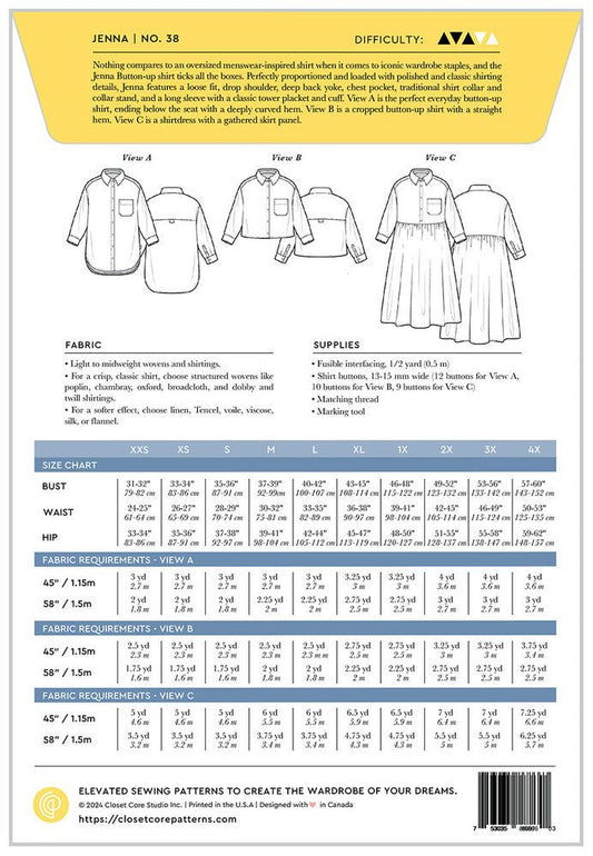 Jenna Button Up Shirt and Dress Pattern - Everything Fabric