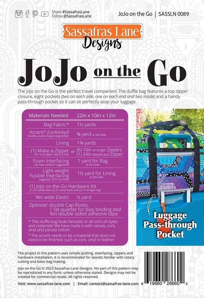 JoJo on the Go Duffle Bag Pattern - Everything Fabric