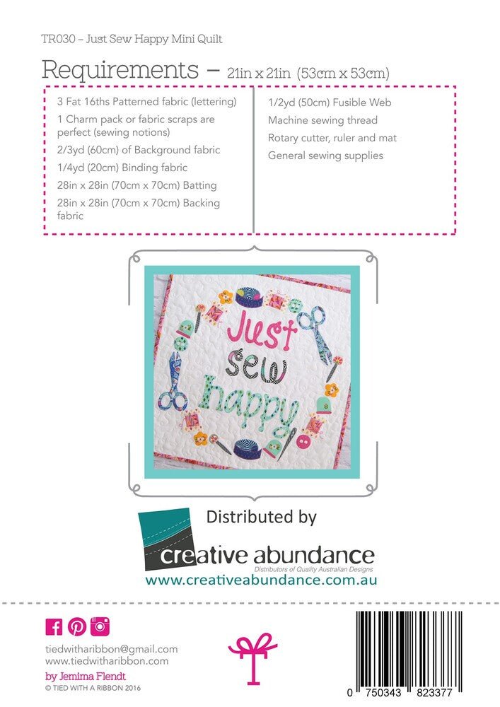 Just Sew Happy Applique Mini Quilt Pattern - Everything Fabric