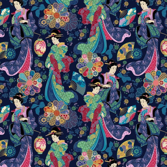 Kamakura Sisters - Navy Floating Worlds - Everything Fabric