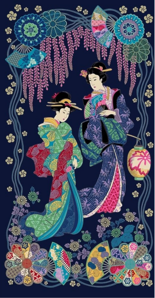 Kamakura Sisters - Navy Moonlit Kimono Panel -24in Wide - Everything Fabric