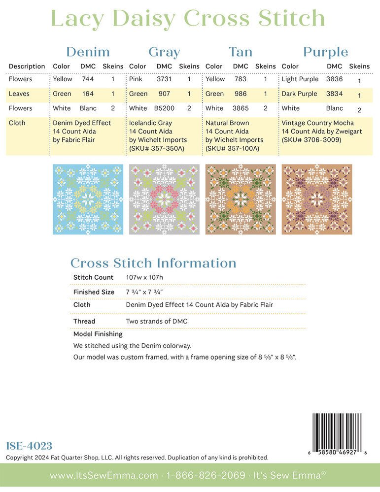 Lacy Daisy Cross Stitch Pattern - Everything Fabric