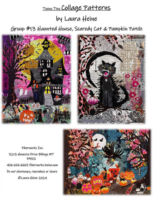 Laura Heine Teeny Tiny Group 13 Haunted House, Scaredy Cat & Pumpkin Patch - Everything Fabric