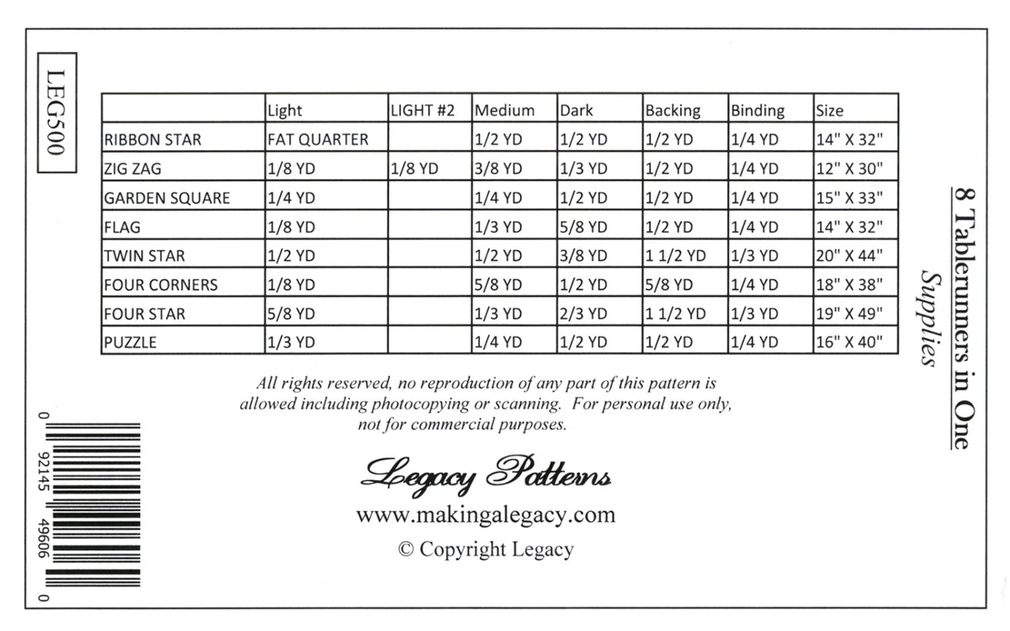 Legacy - Table Runner Collection - Everything Fabric