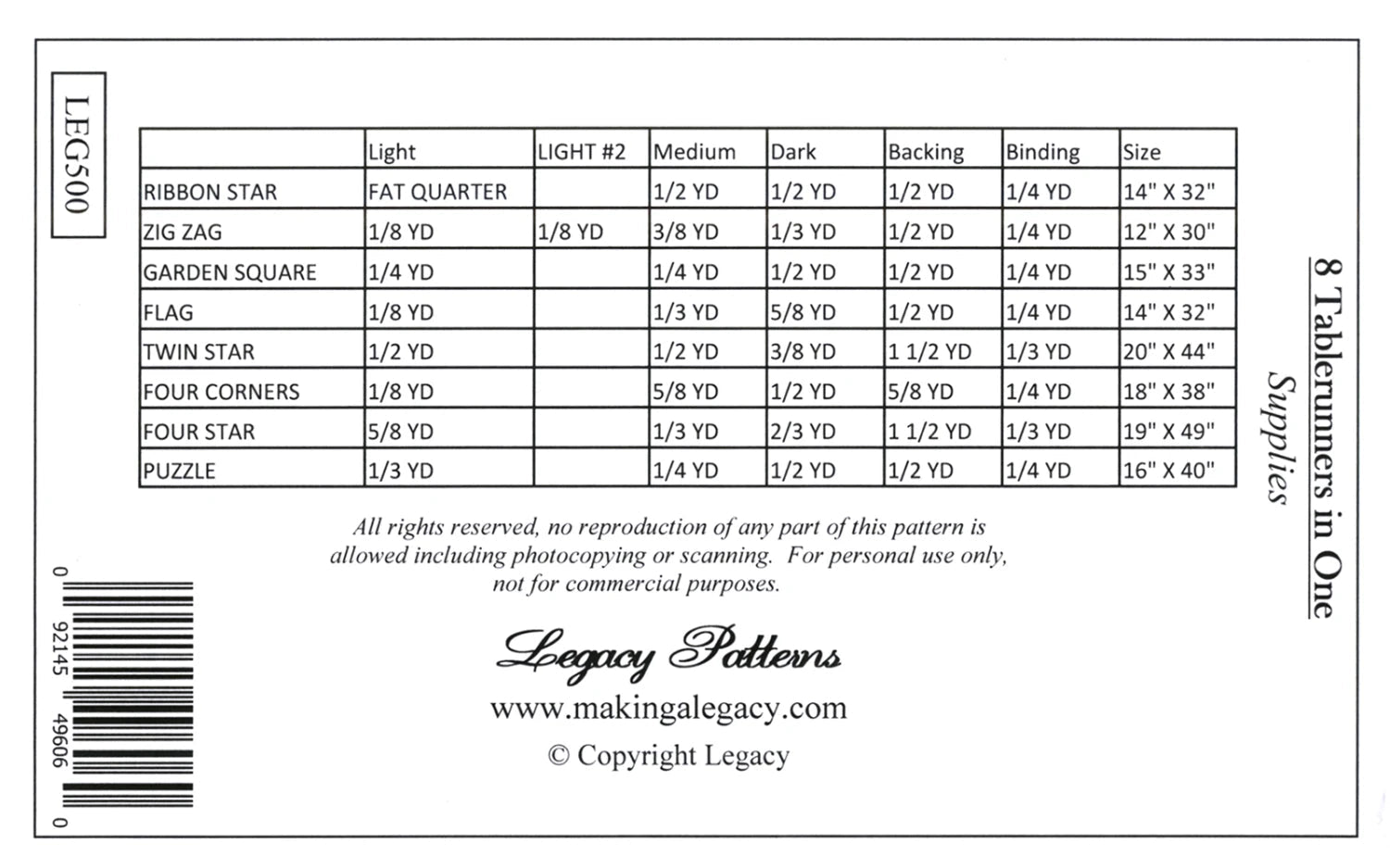Legacy - Table Runner Collection - Everything Fabric