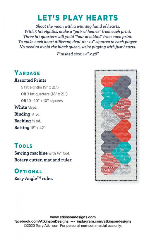 Lets Play Hearts Table Runner Pattern - Everything Fabric