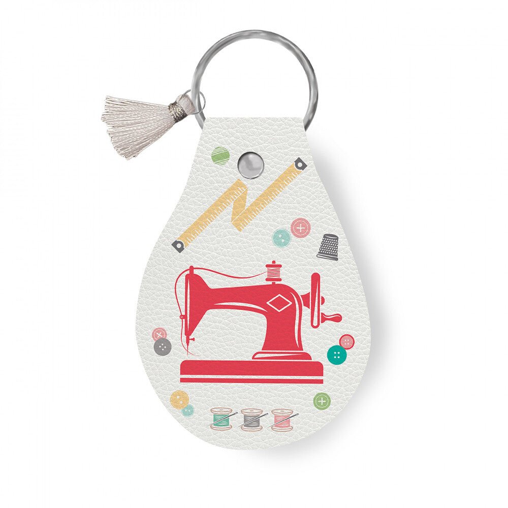 Lori Holt Leather Circle Key Chain My Happy Place Sewing Machine - Everything Fabric
