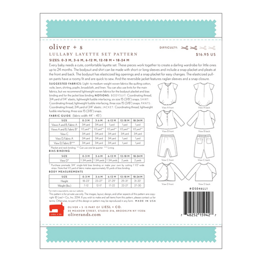 Lullaby Layette Set 0-24M Pattern - Everything Fabric