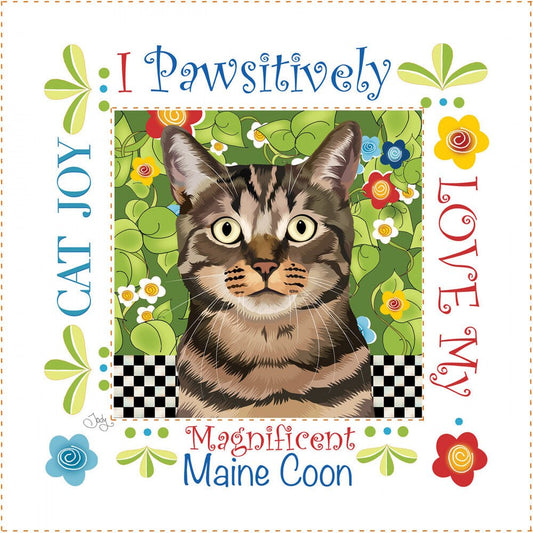 Maine Coon Cat 152 mm Fabric Art Panel by Jody Houghton - Everything Fabric