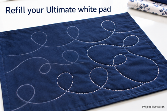 Project illustration for Ultimate Pounce Chalk Powder Refill White by Hancy. Finished projects, fabric, patterns and other tools are not included.