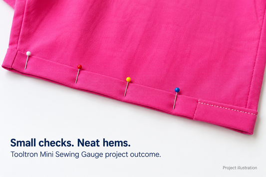 Project illustration for Mini Sewing Gauge. Finished projects, fabric, patterns and other tools are not included.