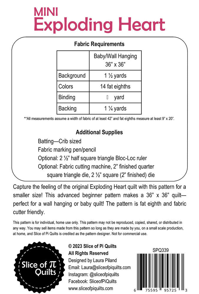 Mini Exploding Heart Quilt Pattern - Everything Fabric