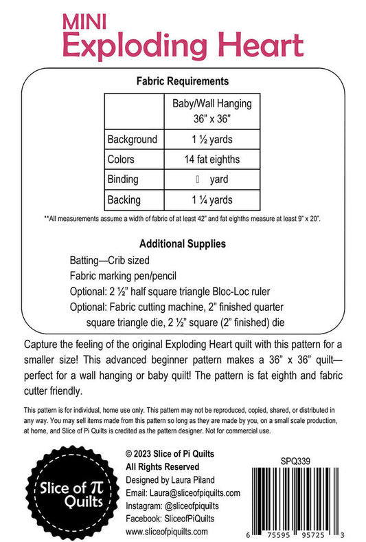 Mini Exploding Heart Quilt Pattern - Everything Fabric
