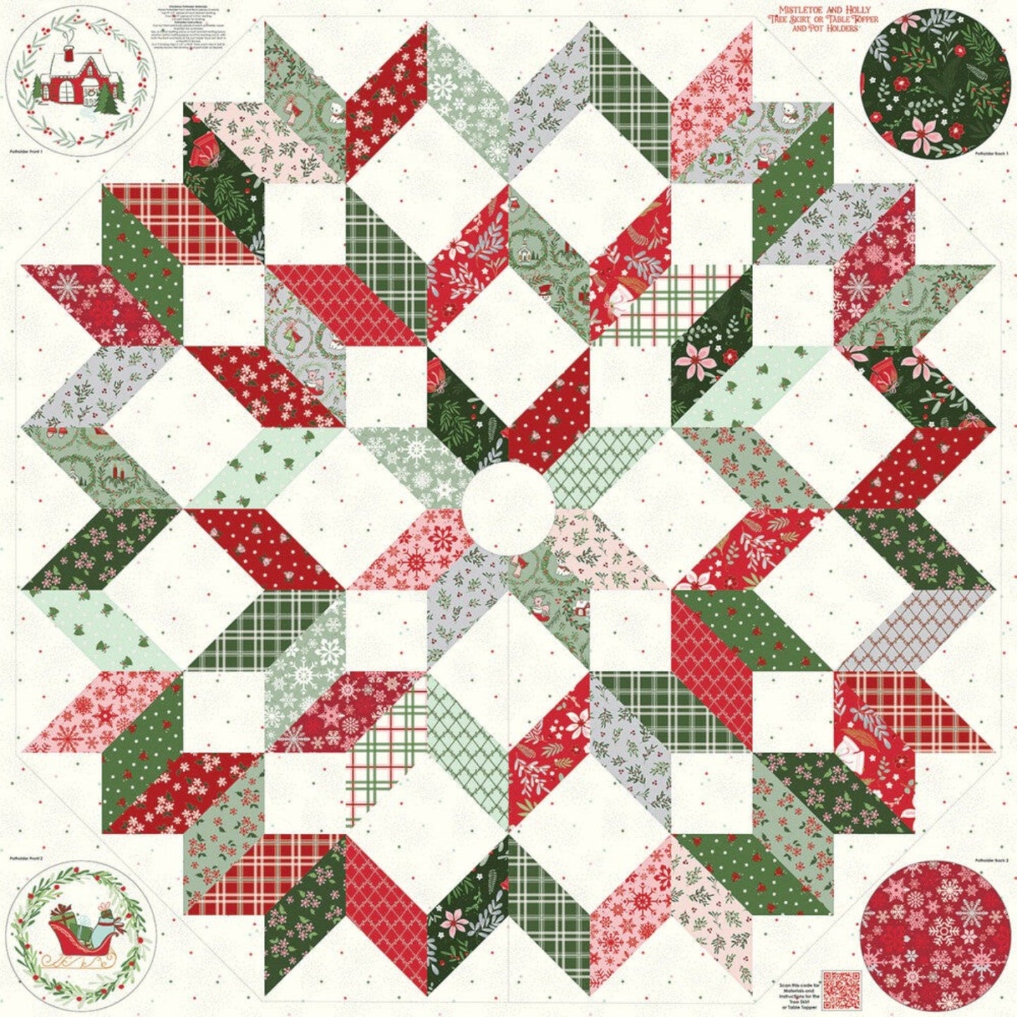 Mistletoe & Holly - Tree Skirt & Pot Holder Panel - Everything Fabric