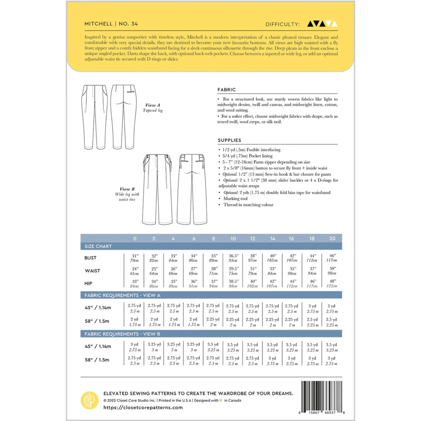 Mitchell Trousers Pattern sizes 0 - 20 - Everything Fabric