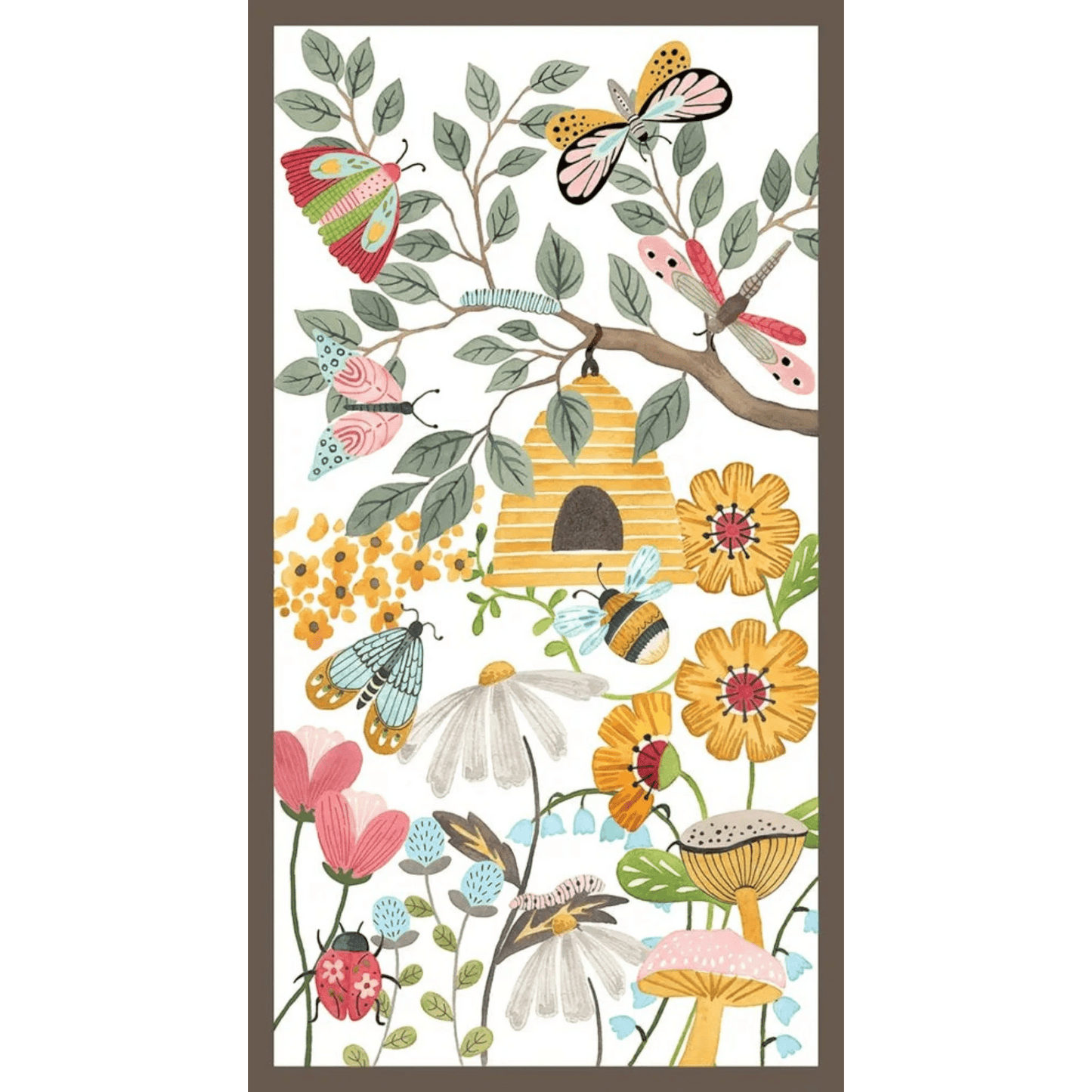 Nature’s Symphony Pale Yellow Panel Beehives & Flowers - Everything Fabric