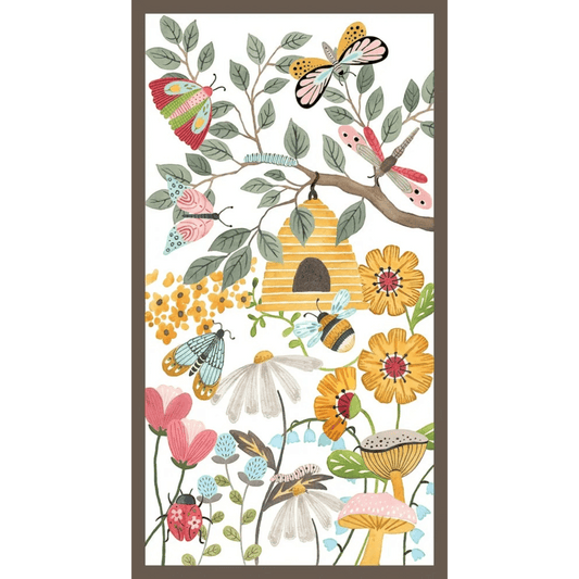Nature’s Symphony Pale Yellow Panel Beehives & Flowers - Everything Fabric