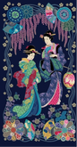 Kamakura Sisters - Navy Moonlit Kimono Panel -610 mm Repeat (metallic) for patchwork, quilting and sewing