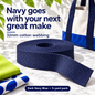 Dark Navy Blue 32mm woven webbing in a five-yard pack, with a contemporary bag-handle example.