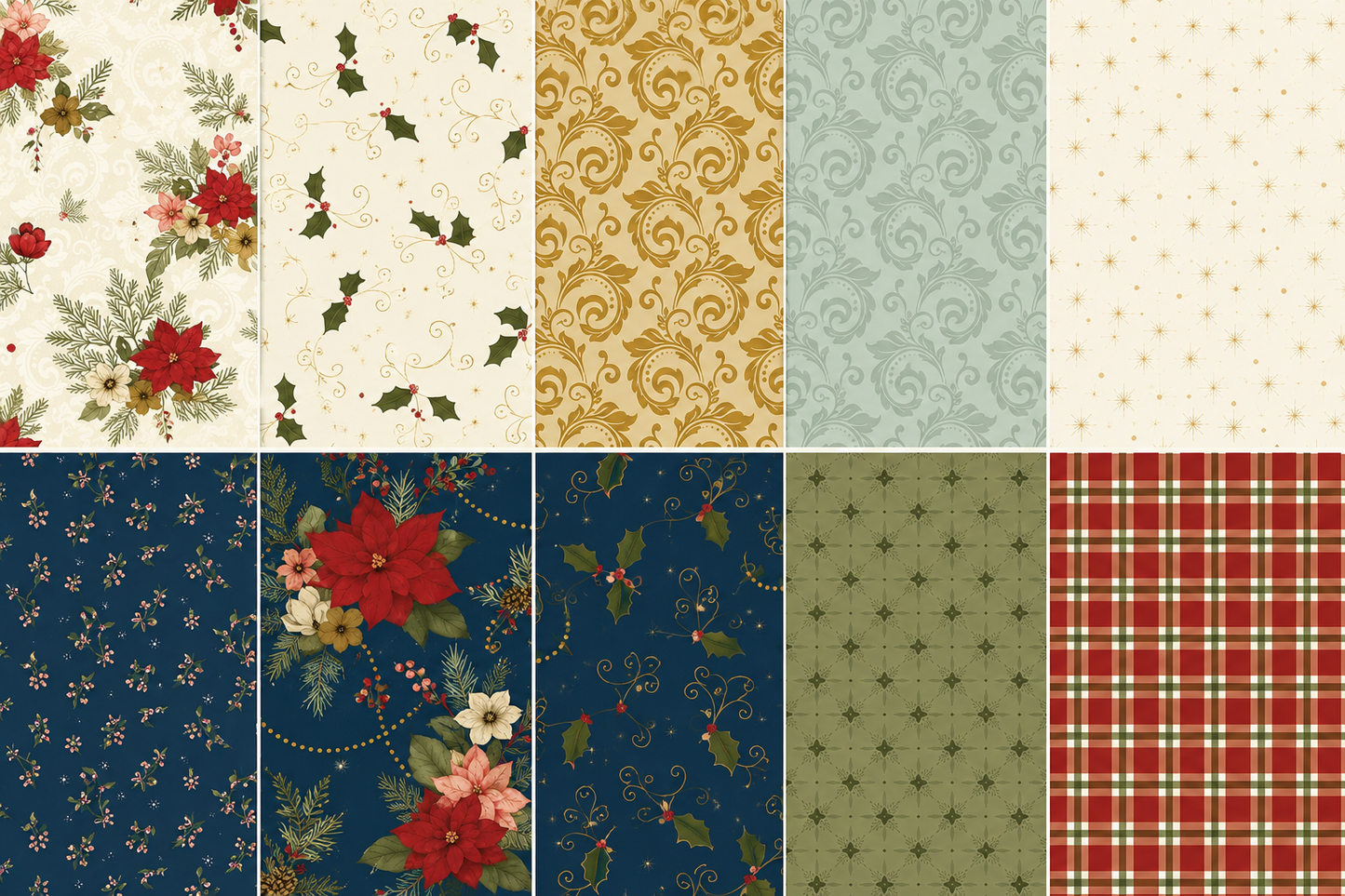 Christmas Greetings 1 yd Bundle NAVY - 10pc