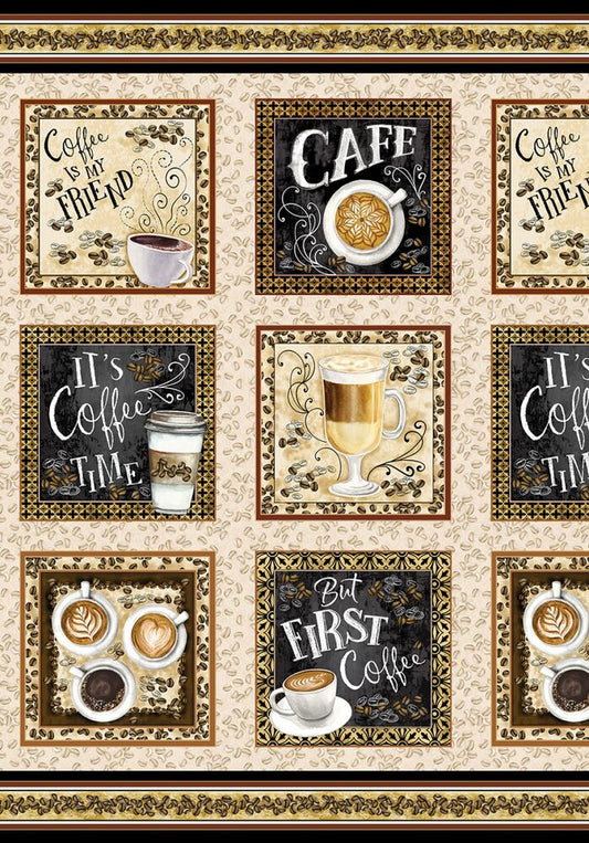 Neutral Coffee Time Panel - Everything Fabric