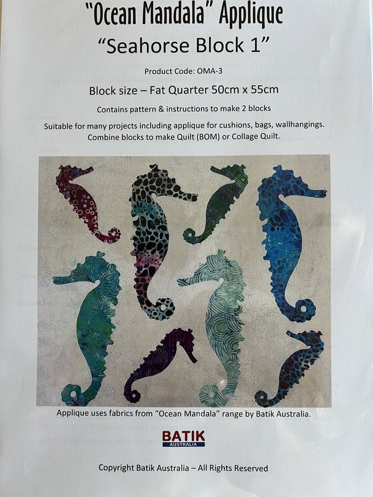 Ocean Mandala - Seahorse Applique Pattern - Everything Fabric