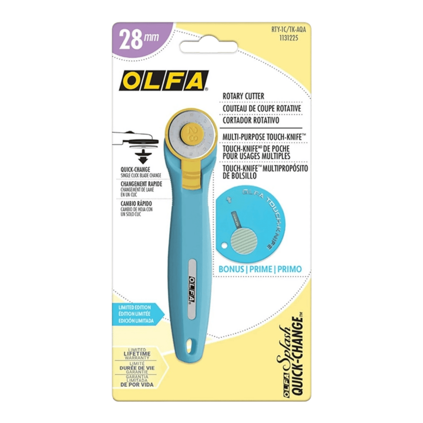 OLFA 28 mm Aqua Quick Change Rotary Cutter & Bonus Touch Knife - Everything Fabric