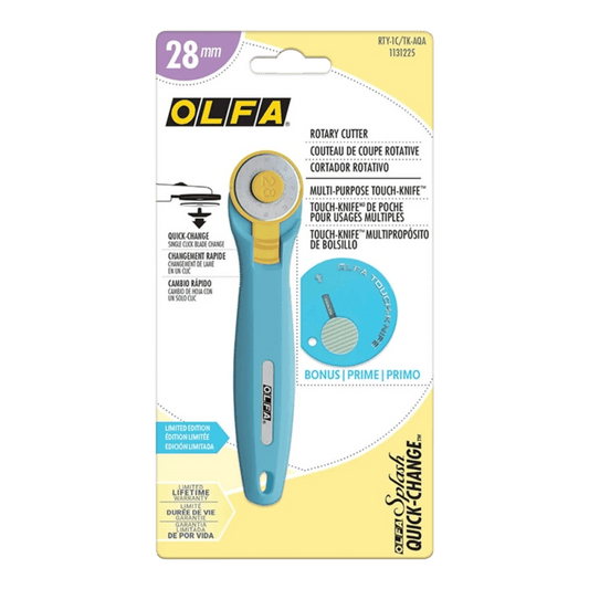 OLFA 28 mm Aqua Quick Change Rotary Cutter & Bonus Touch Knife - Everything Fabric