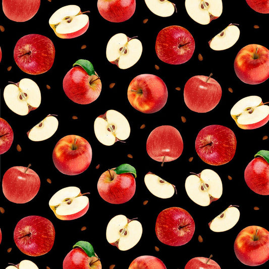 Orchard Valley - Black Apples & Slices - Everything Fabric