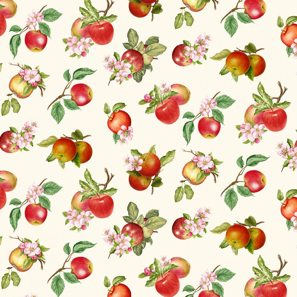 Orchard Valley - Cream Tossed Apples With Leaves - Everything Fabric