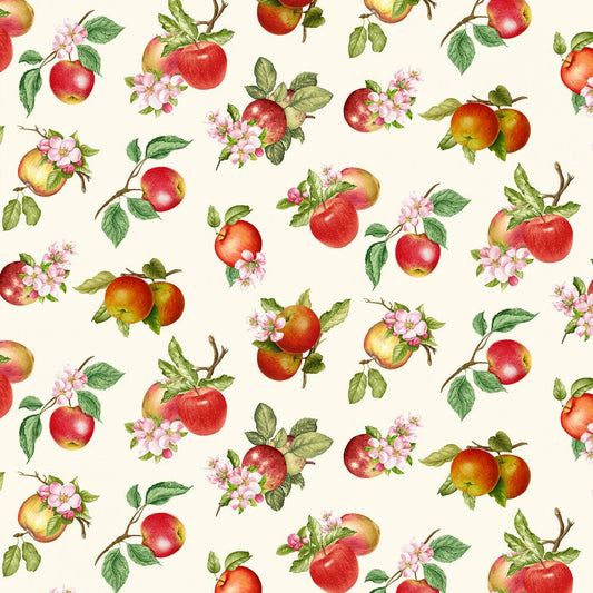 Orchard Valley - Cream Tossed Apples With Leaves - Everything Fabric