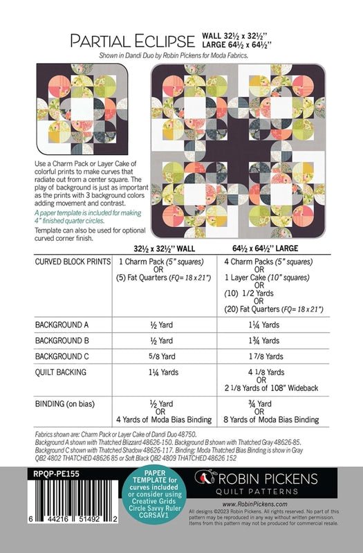Partial Eclipse Quilt Pattern - Everything Fabric