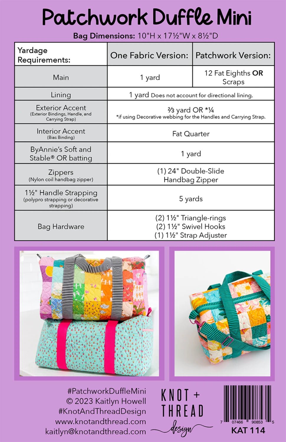 Patchwork Duffle MINI Pattern - Everything Fabric
