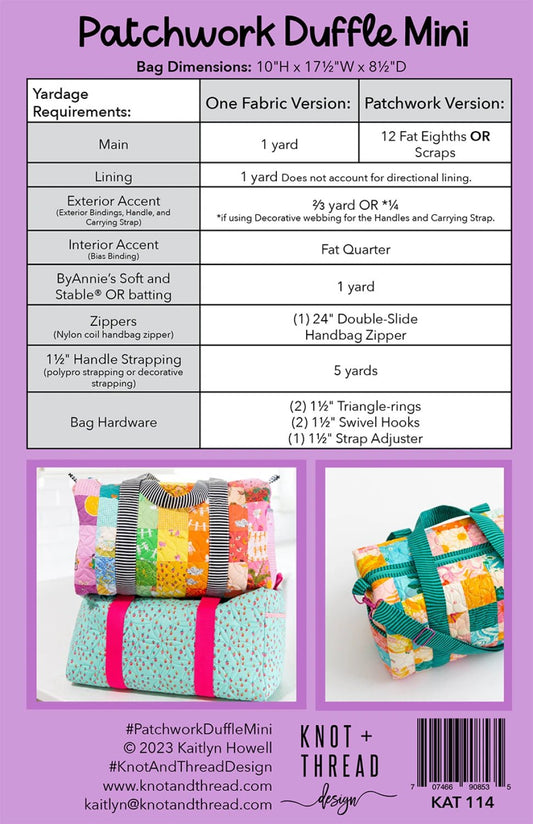 Patchwork Duffle MINI Pattern - Everything Fabric