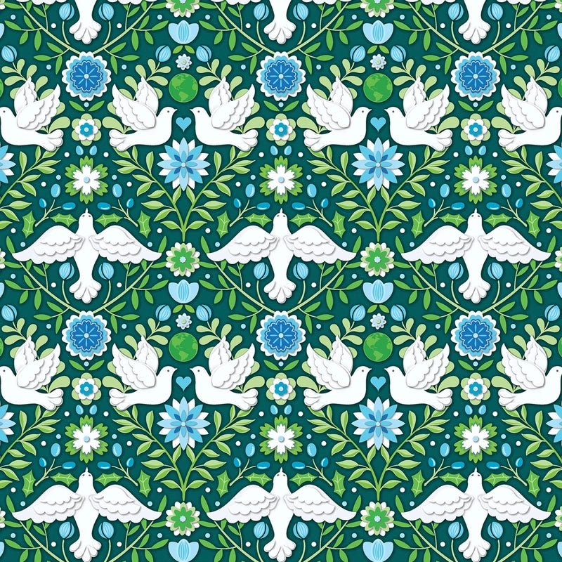 Peace on Earth Holiday- Jade Damask Christmas - Everything Fabric