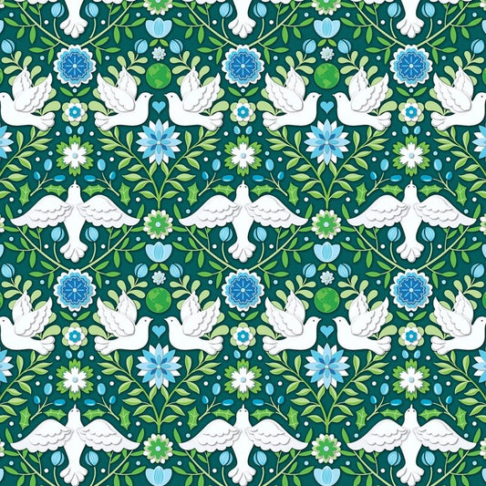 Peace on Earth Holiday- Jade Damask Christmas - Everything Fabric