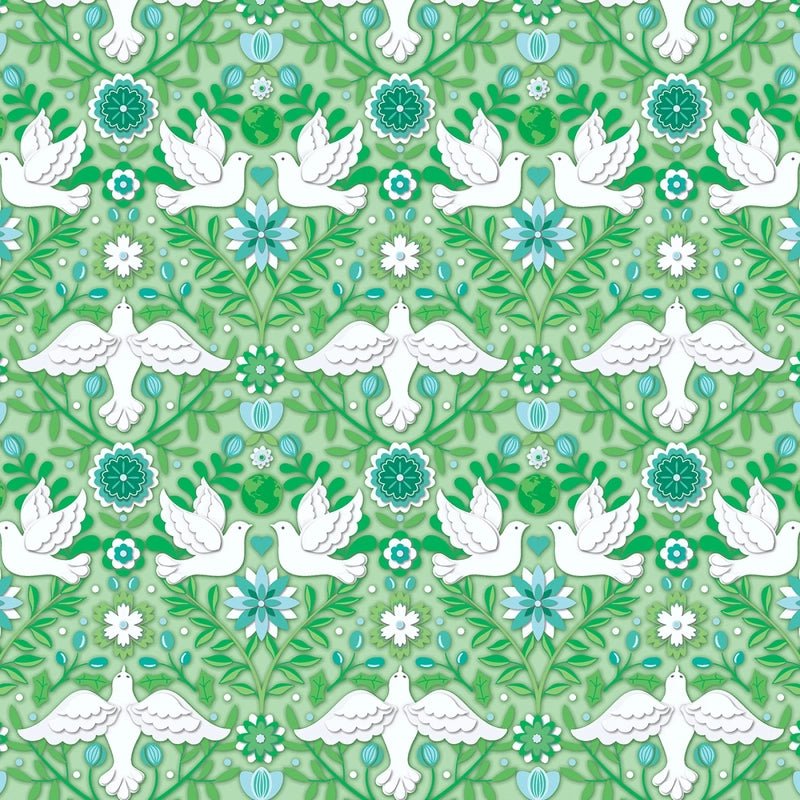 Peace on Earth Holiday- Mint Damask Christmas - Everything Fabric