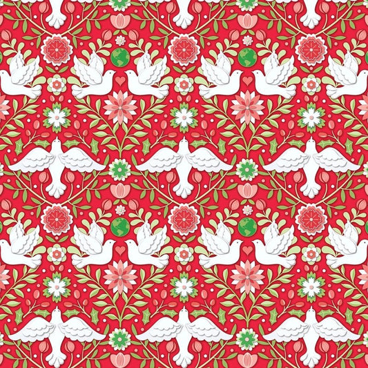 Peace on Earth Holiday-Ruby Damask Christmas - Everything Fabric