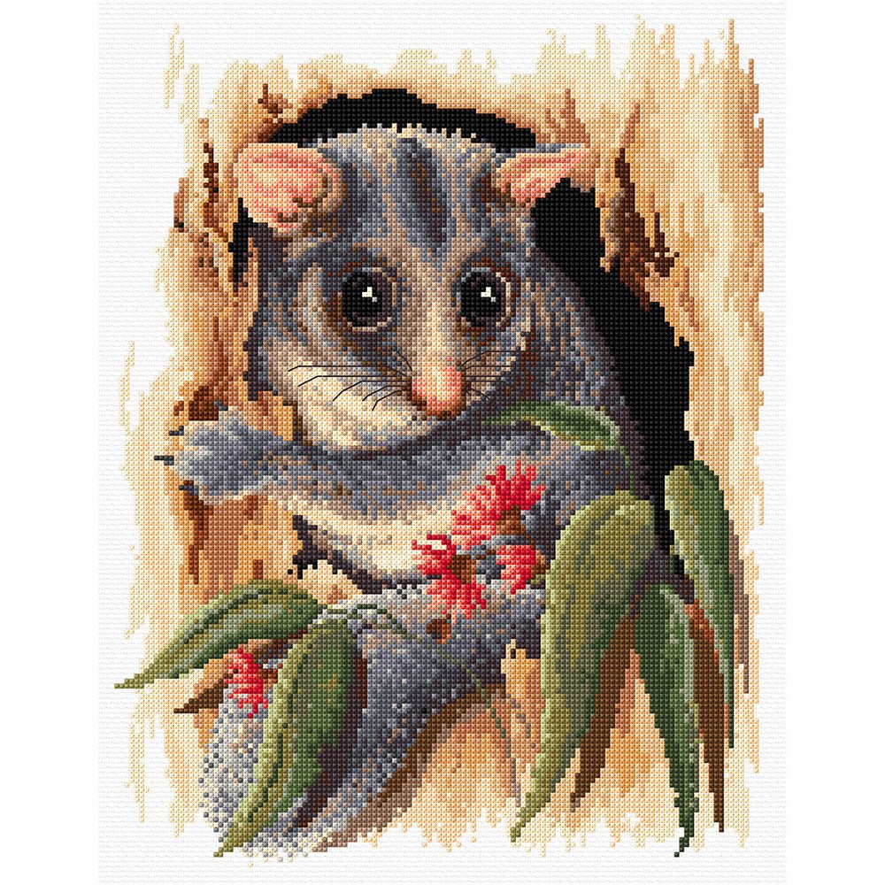 Peek-a-Boo Possum Cross Stitch Pattern - Everything Fabric