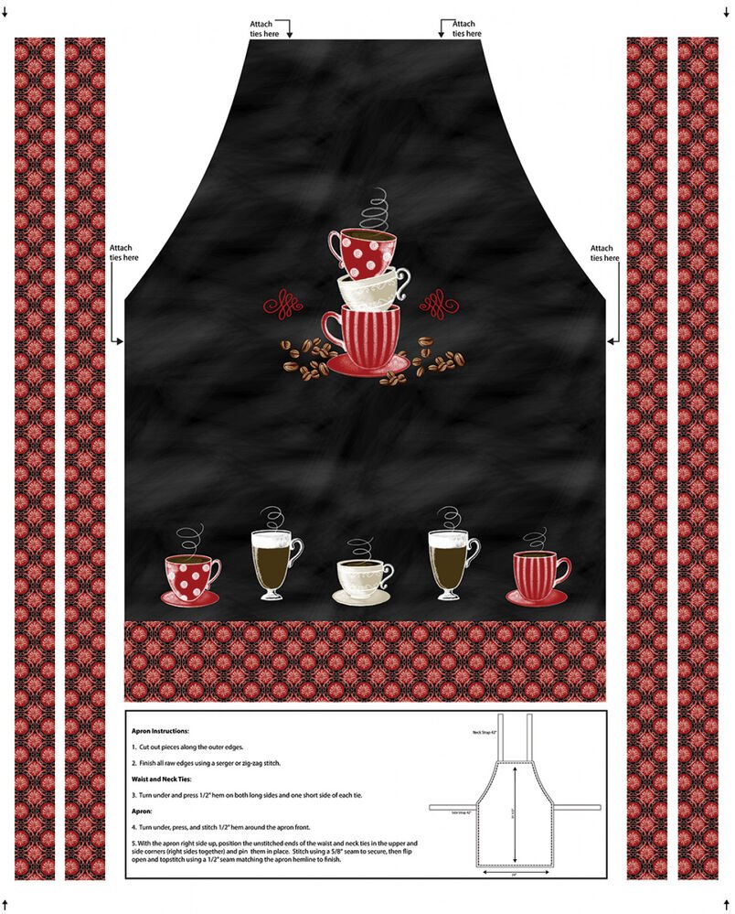 Perfect Brew Apron Panel Blk/Red - Everything Fabric