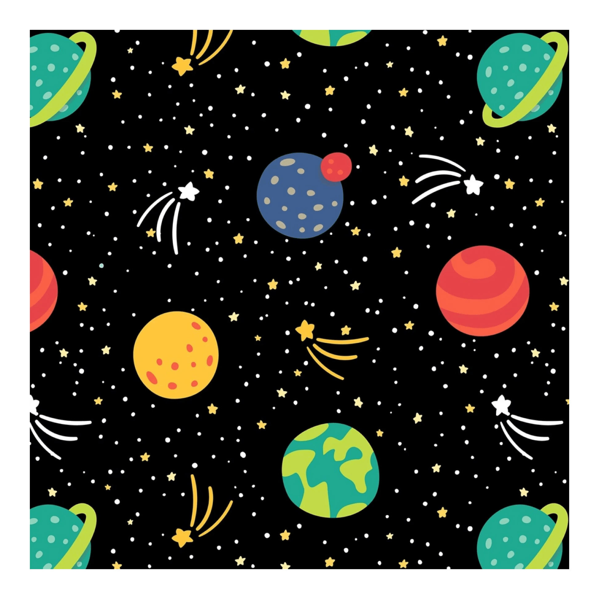 Planets and Stars Black Flannel - Everything Fabric