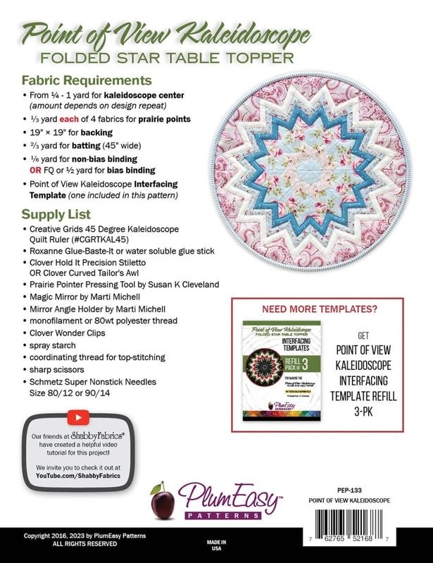 Point of View Kaleidoscope Folded Star Table Topper Pattern - Everything Fabric