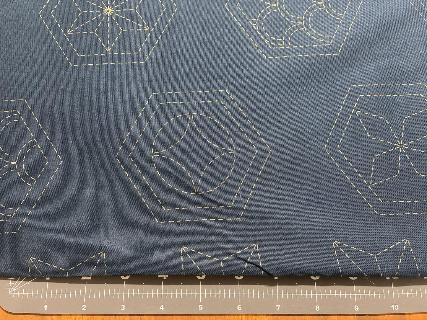 Pre-stencilled Sashiko Fabric Many Patterns Navy Blue - Everything Fabric
