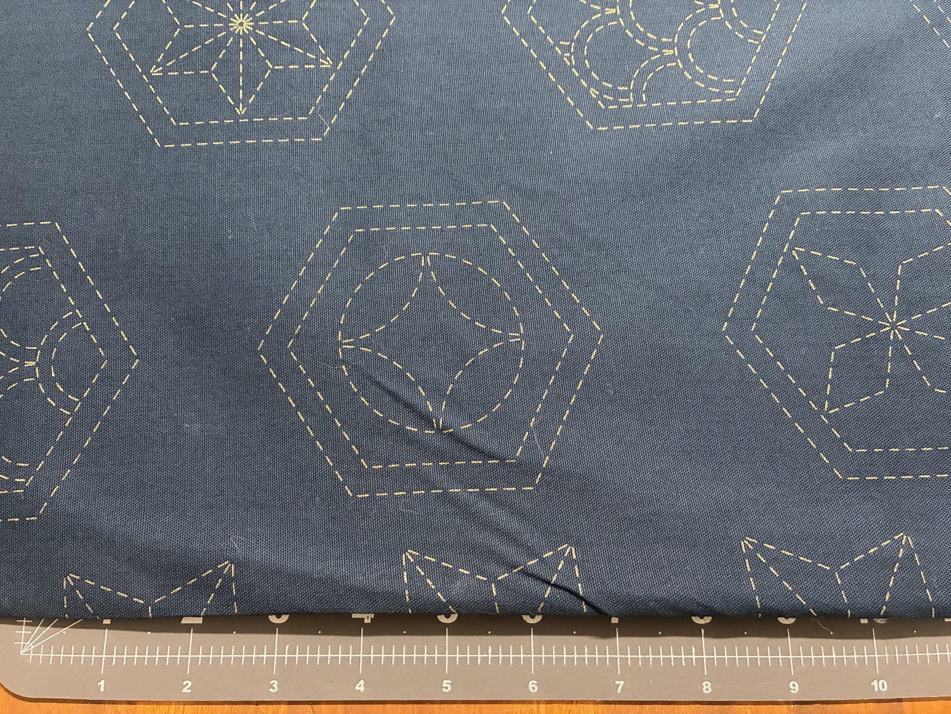 Pre-stencilled Sashiko Fabric Many Patterns Navy Blue - Everything Fabric