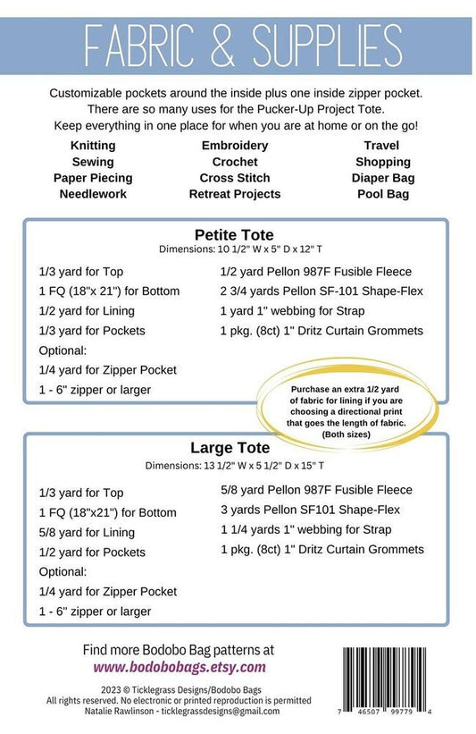 Pucker Up Project Tote Pattern - Everything Fabric