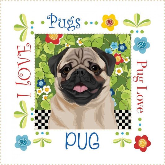 Pug 152 mm Art Fabric Panel by Jody Houghton Designs - Everything Fabric