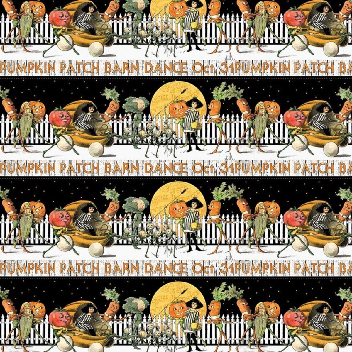 Pumpkin Patch - Barn Dance Border Stripe White - Everything Fabric