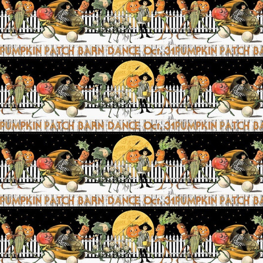 Pumpkin Patch - Barn Dance Border Stripe White - Everything Fabric